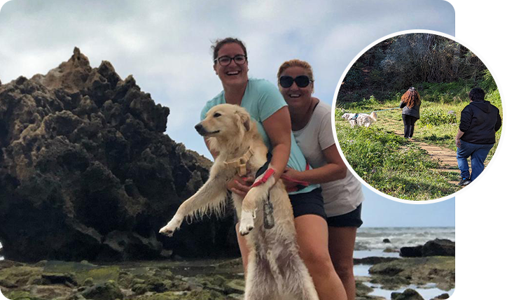 chicas con perro en la playa